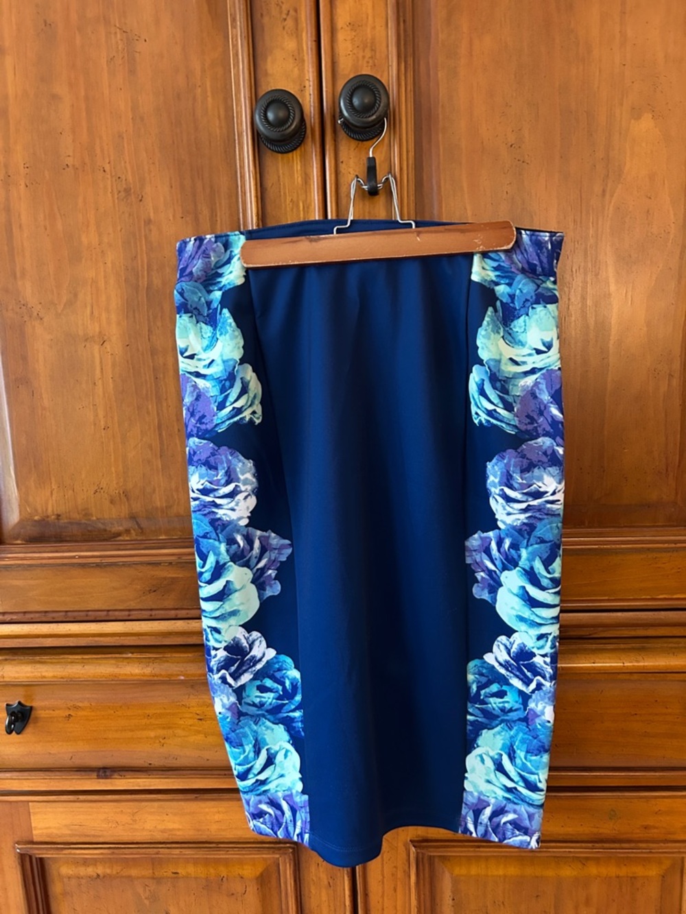 Apt. 9 Navy Pencil Skirt with Blue Floral Side Panels